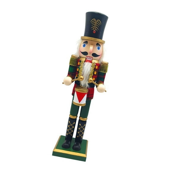PatungKu Decorative Wood Plaids Nutcrackers Tambourine Christmas Puppet Figure Toy 38cm
