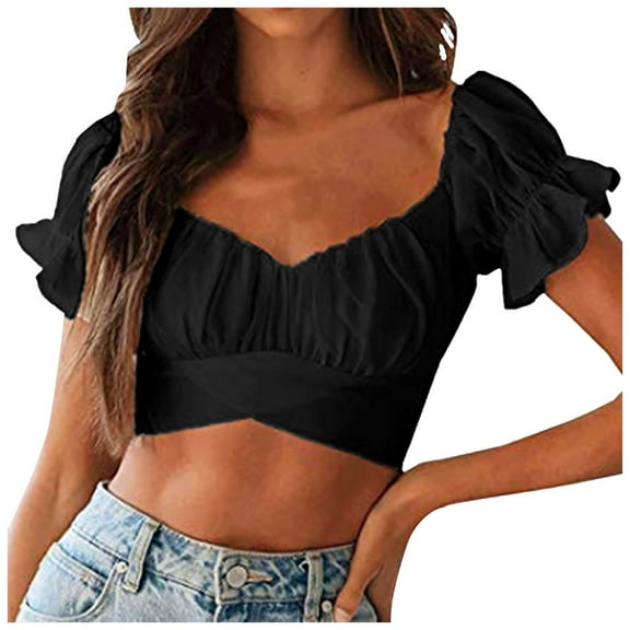 DuoJiaJ Women's Off The Shoulder Crop Top Solid Short Sleeve Blouse Tops Breathable Yoga Tank Tops for Women