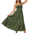 thumbnail image 5 of Womens Summer Dresses Bohemian Spaghetti Strap Smocked Tiered Long Beach Sun Dresses Sleeveless Solid Maxi Dress Tank Dresses for Women, 5 of 10