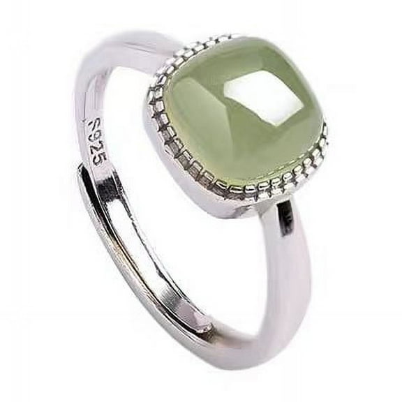 Zhuge Classical Natural Green jade Stone Ring,Dainty Elegant 925 Sterling Silver Real Genuine Oval Gemstone Crystal Quartz Ring Jewelry for Women