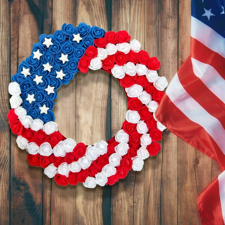 Tao Tao 4th of July Wreath Patriotic Red White And Blue Pom Poms