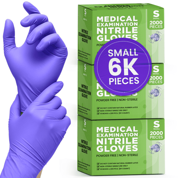 SAFEWAY USA Nitrile Gloves Disposable — Textured Fingertips, Non-Latex, Powder-Free and Multi-Purpose and Ambidextrous Design for House Cleaning, Food Prep, Esthetician and More —(6000 pcs, Small)