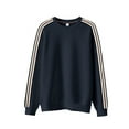 thumbnail image 3 of ZHOGXU Men's Casual Pullover Long Sleeve Round Neck Striped Print Slim Fit Comfortable Lightweight Sweatshirt For Autumn Winter Daily Wear,Navy,Xxxl, 3 of 7