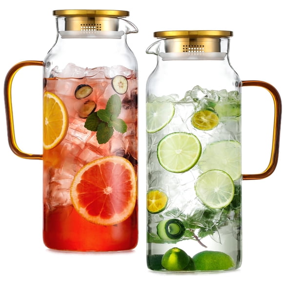 Jarra de vidrio Snuvid, paquete de 2, 2 L, vidrio de borosilicato con tapa dorada