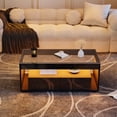 thumbnail image 2 of Noble House High Gloss Coffee Table,Open Storage with LED Lights & Glass Top,Black, 2 of 9