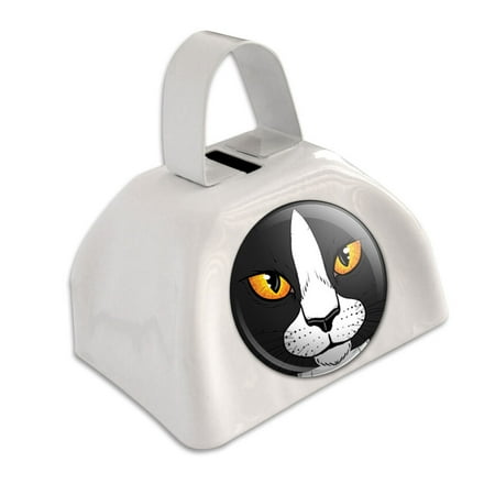 Black White Cat Face Pet Kitty White Cowbell Cow Bell
