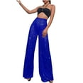thumbnail image 3 of Tqyyweavej Sequin Pants for Women High Rise Sparkly Glitter Baggy Ribbed Trousers Wide Leg Solid Color Lounge Pants Size S to 3XL, 3 of 6
