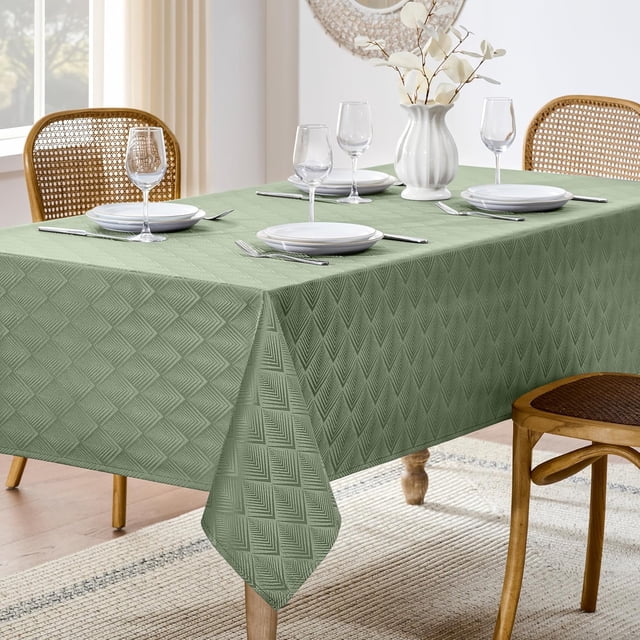 Rectangle Tablecloth for 10ft Table, Dirty-Repel Easy to Clean Banquet Damask Arrow Design Tablecloths for Dining Table and Kitchen Table (Oblong, 60 x 144 Inch (12-14 Seats), Sage Green)
