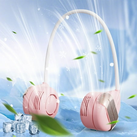 

Qdahuk USB Fan Silent Sports Portable Leaf Less Electric Fan Hanging Neck Lazy Portable Outdoor Fan Pink