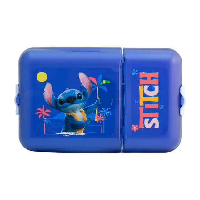 Contenedor de Alimentos Rectangular de Plástico, Lunch Box Escolar con 2 Divisiones, Diseño Stitch Live Action