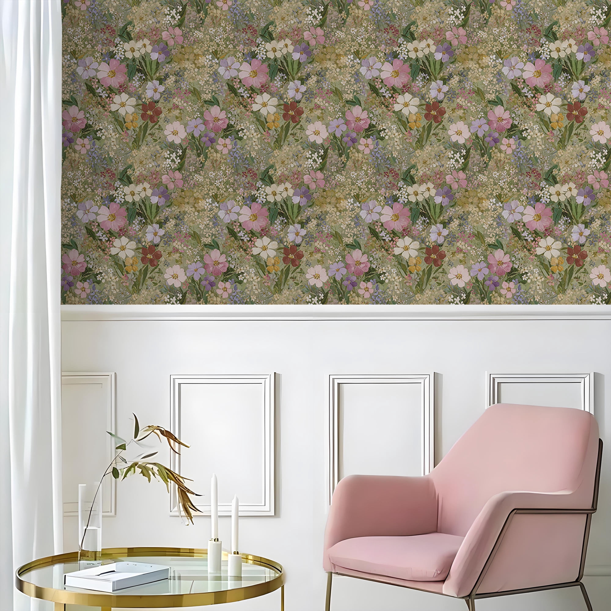 Abyssaly floral Wallpaper, 17.3" x 393.7" Peel and Stick Wallpaper Art Self-Adhesive Removable Contact Paper for Cabinets, Home Decoration, Wall Covering, Antique Furniture Renovation