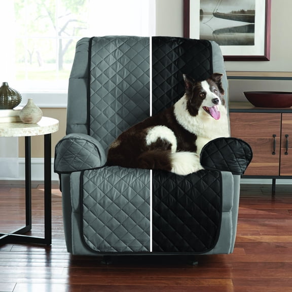 Mainstays Reversible 3-Piece Microfiber Recliner Chair Cover Protector, Gray/Black