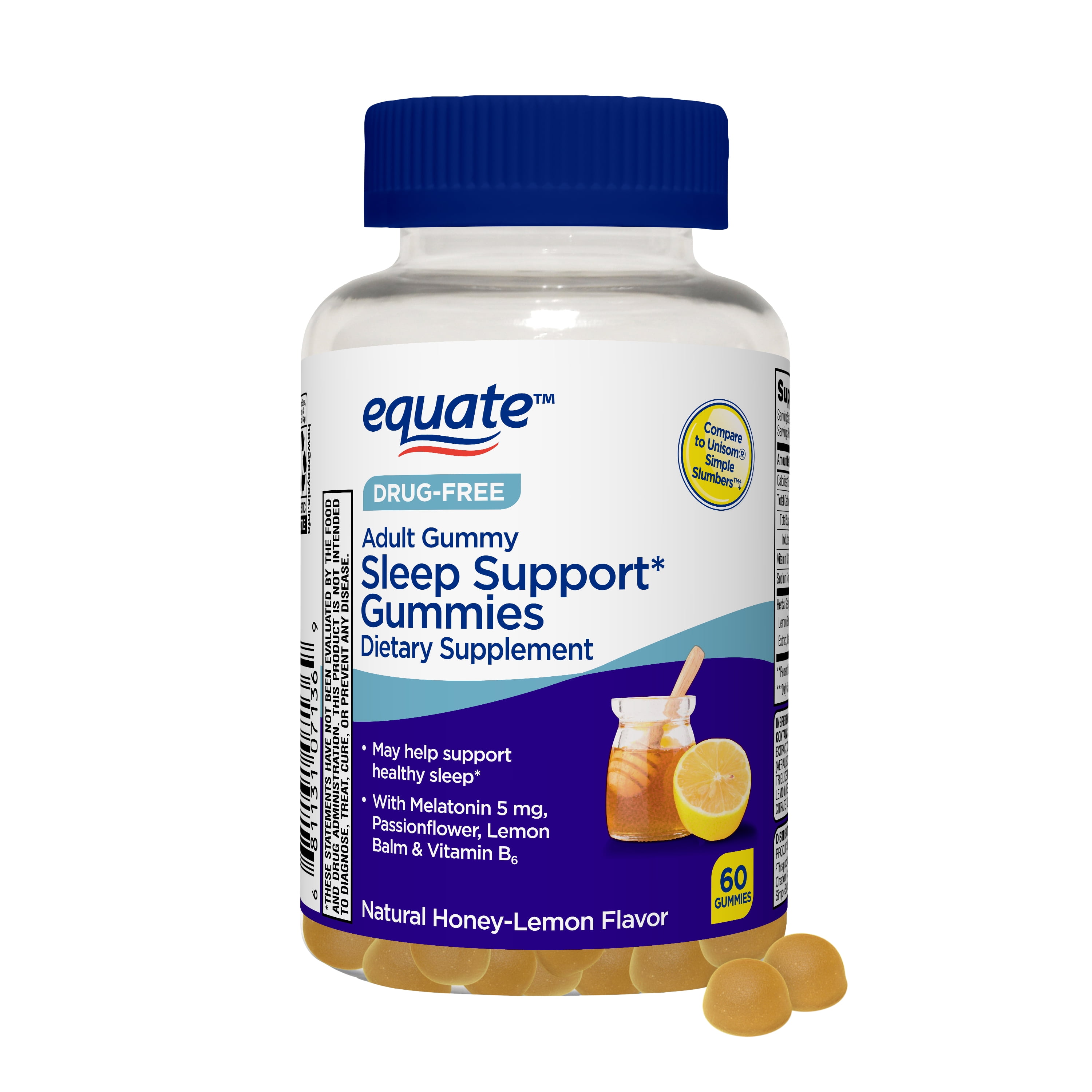 Equate Drug-Free Sleep Support* Gummies Dietary Supplement, Honey-Lemon Flavor, 60 Count