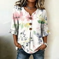 thumbnail image 2 of Levmjia Women's V Neck Floral Blouse Short Sleeve Button Down Top Summer Casual Loose Fit Flowy Shirt with Flutter Sleeves, 2 of 6