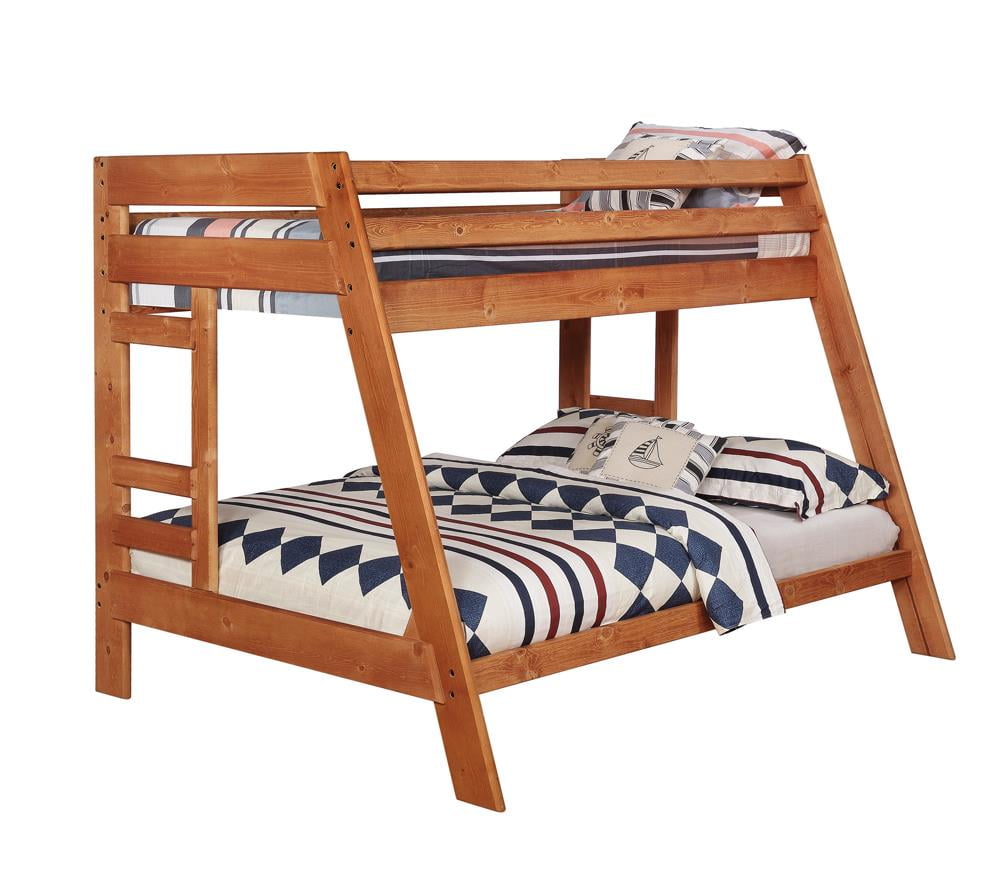 Wrangle Hill Twin over Full Bunk Bed with Builtin Ladder Amber Wash