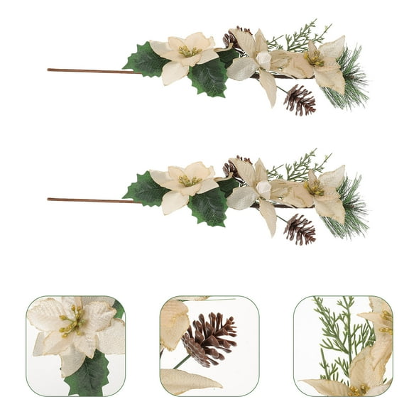 WRITWAA Artificial Poinsettia Stems, Multi-Color Lifelike Holiday Floral Decorations, 2 Pieces Christmas Party Decor