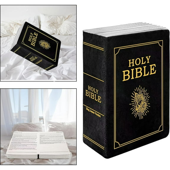 Bible Pillow Book Plush That Opens, for Kids Adults Christian Gifts, Cozy Faith Bible Pillow (Black)
