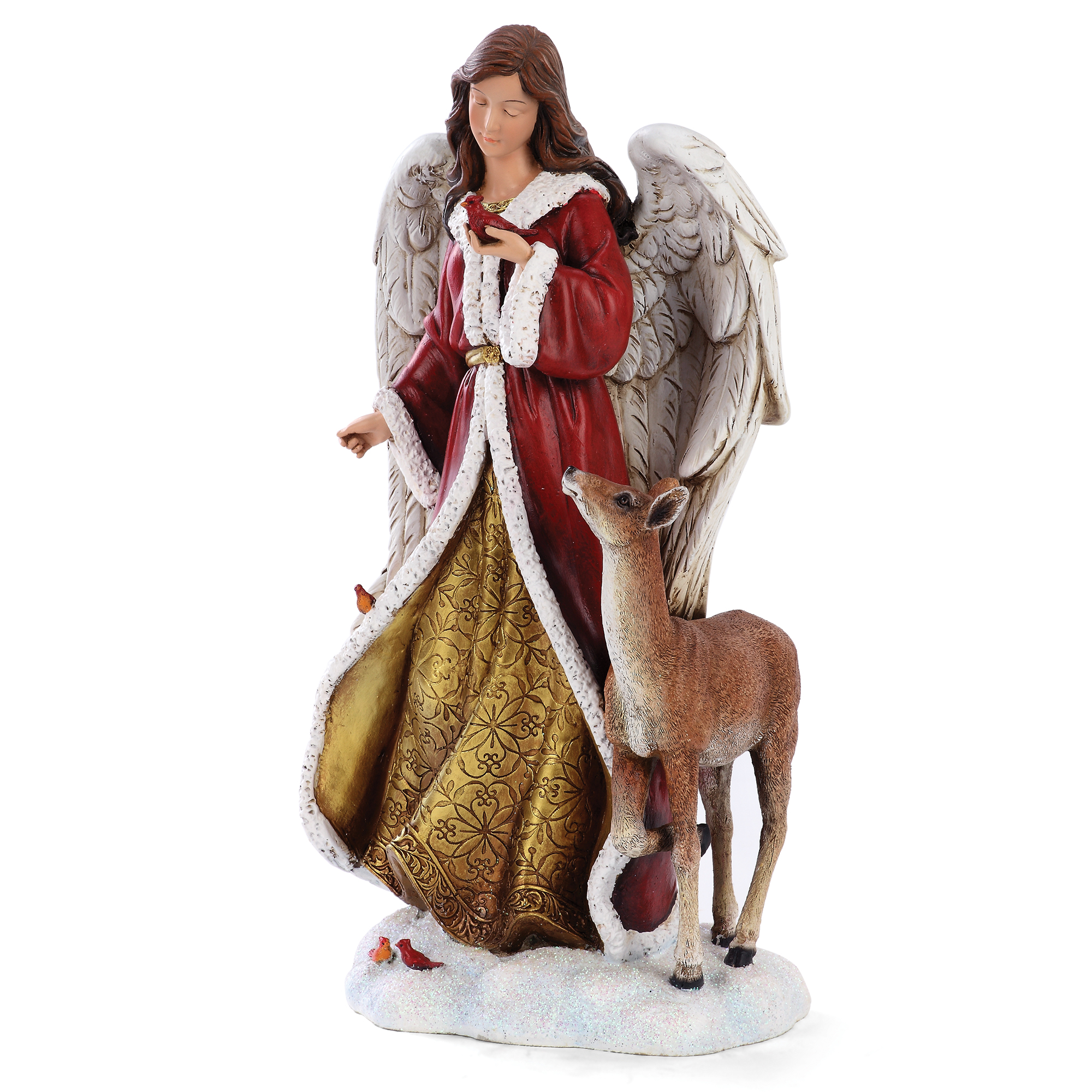 Radiant Red And Goldtone Angel With Deer 13 25 X 6 5 Resin Stone radiant-red-and-goldtone-angel-with-deer-13-25-x-6-5-resin-stone