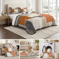 thumbnail image 6 of Twin XL Quilt Set 68''x98'', Burnt Orange Grey Lightweight Summer Bedspread Coverlet Set with 2 Pillow Shams, Modern Abstract Oil Painting Breathable All Season Quilt Bedding for Dorm/Guest Room, 6 of 9