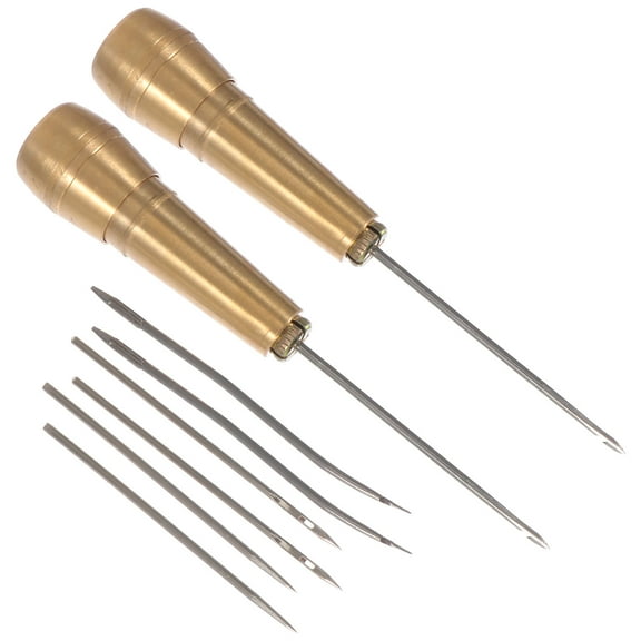 Soimiss 2 Sets Shoe Stitching Needle Golden Tools for Sewing Accessories and DIY Tasks