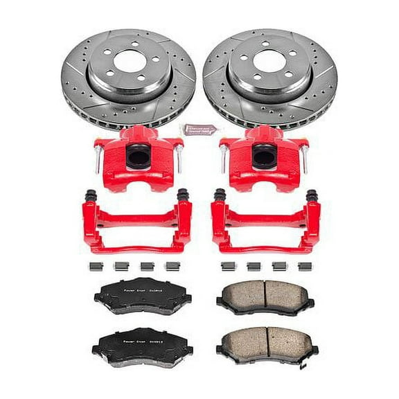 PowerStop Front Z23 Evolution Sport Brake Pad and Rotor Kit with Red Powder Coated Calipers Fits: DODGE JEEP Select Models KC1631