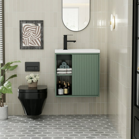 Eclife 20" Wall Mounted Small Bathroom Vanity with Integrated Sink, Faucet, Drain