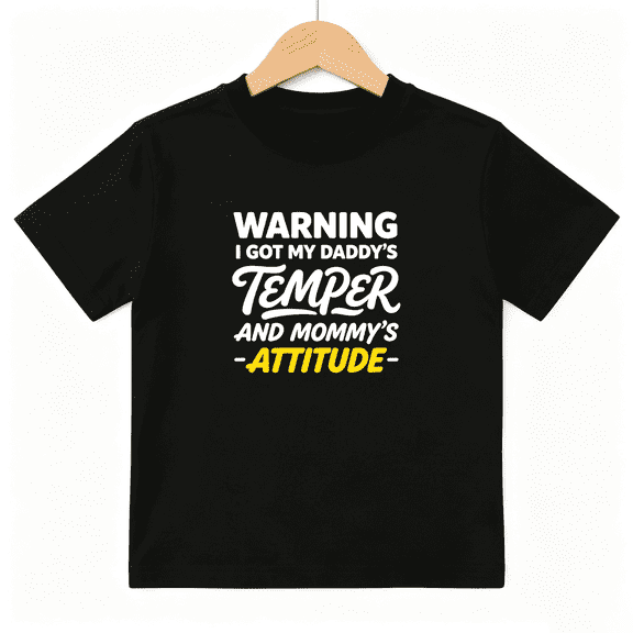 Daddy's Temper Boys Graphic Tee, Funny Mommy Attitude Warning 100% Cotton Kids Short Sleeve T-Shirt