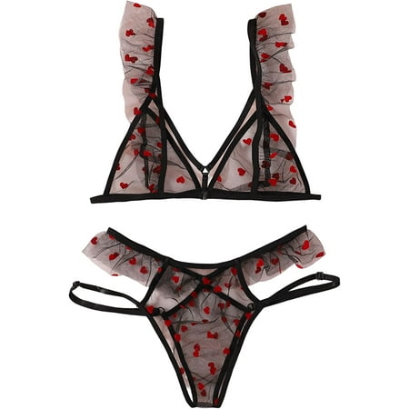

ZWJHGIK Women s Sexy Sheer Mesh Lingerie Set See Through Lace Bra and Panty Set 2 Piece