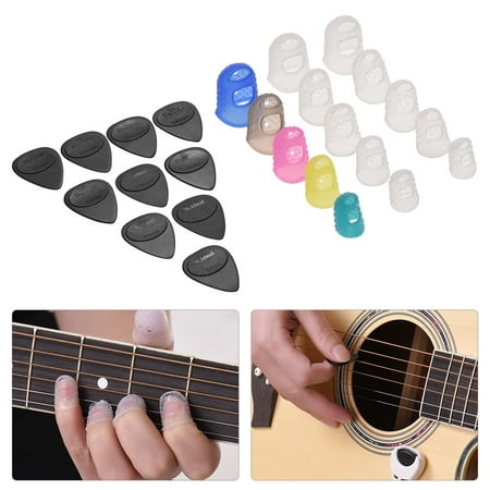 Guitar Accessories Kit Includes 15pcs Silicone Guitar Finger Protectors + 10pcs Guitar Picks for Acoustic Guitar (Best Finger Picks For Acoustic Guitar)
