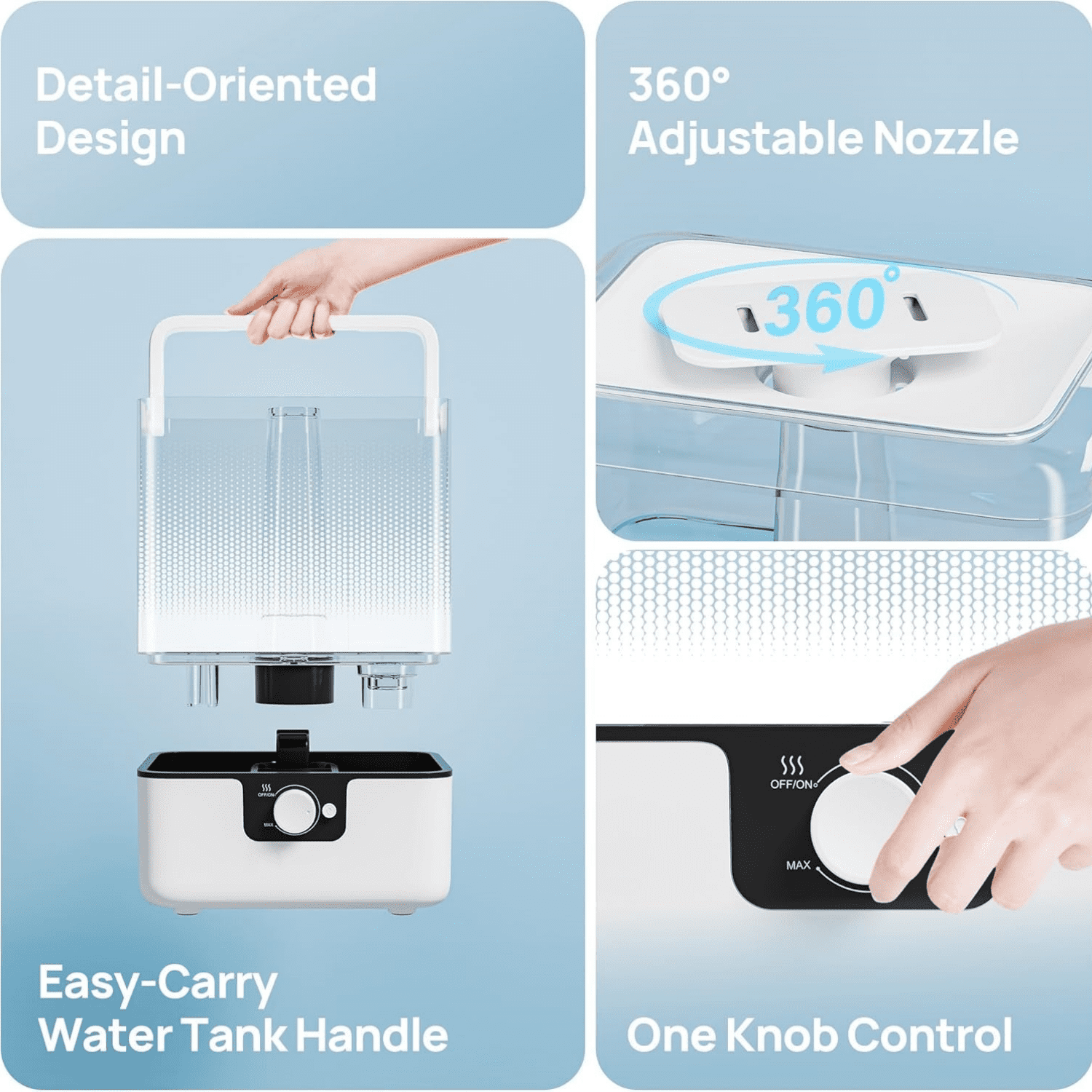 6L Humidifiers for Bedroom Large Room Home, Cool Mist Top Fill Humidifiers for Baby Nursery and Plants, 26dB Quiet, Nightlight, Up to 50 Hours, Oil Diffuser 1 Pack + 2 Mist Outlets