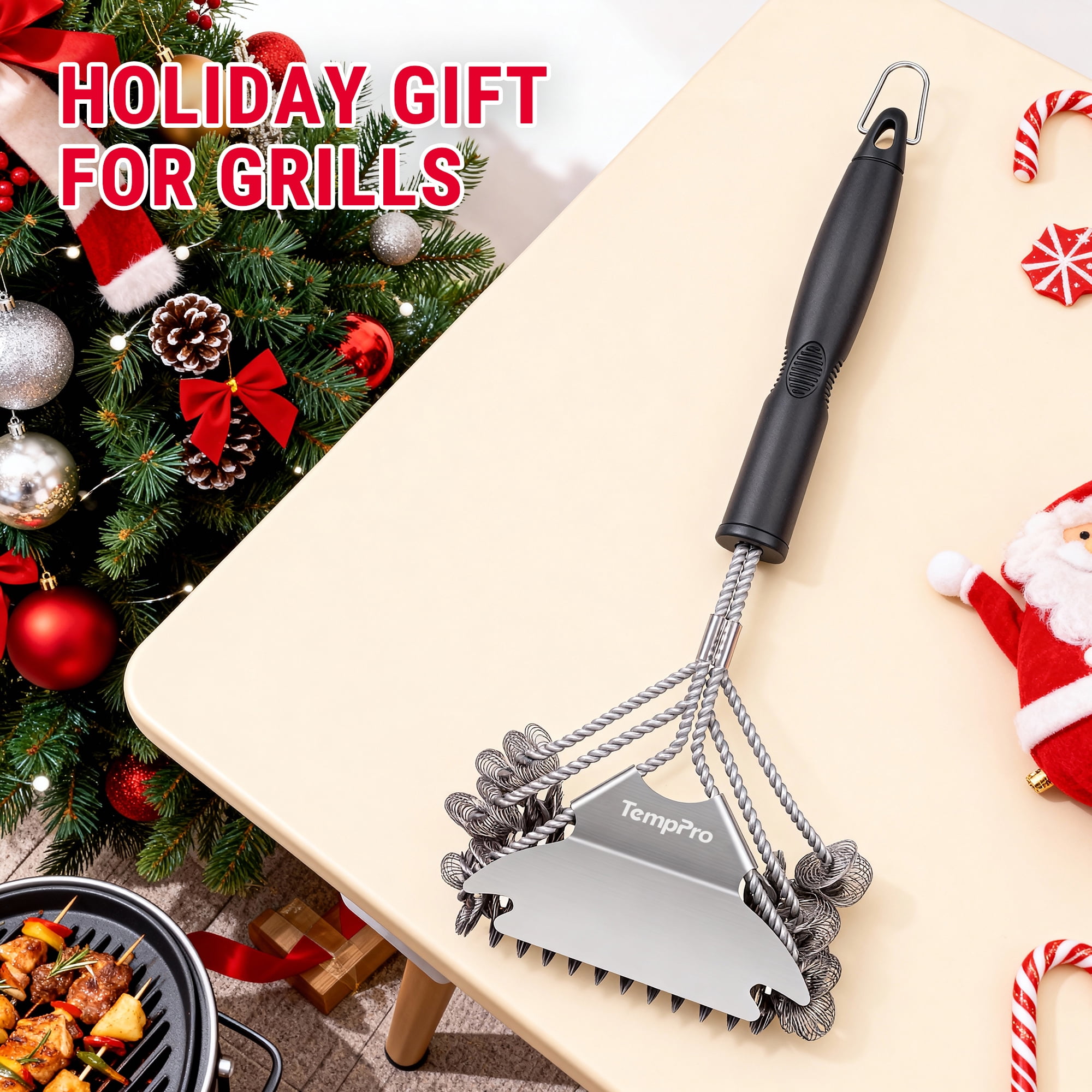 TempPro Grill Brush and Scraper Bristle Free, Safe BBQ Brush for Grill, Stainless Grill Grate Cleaner (Formerly ThermoPro)