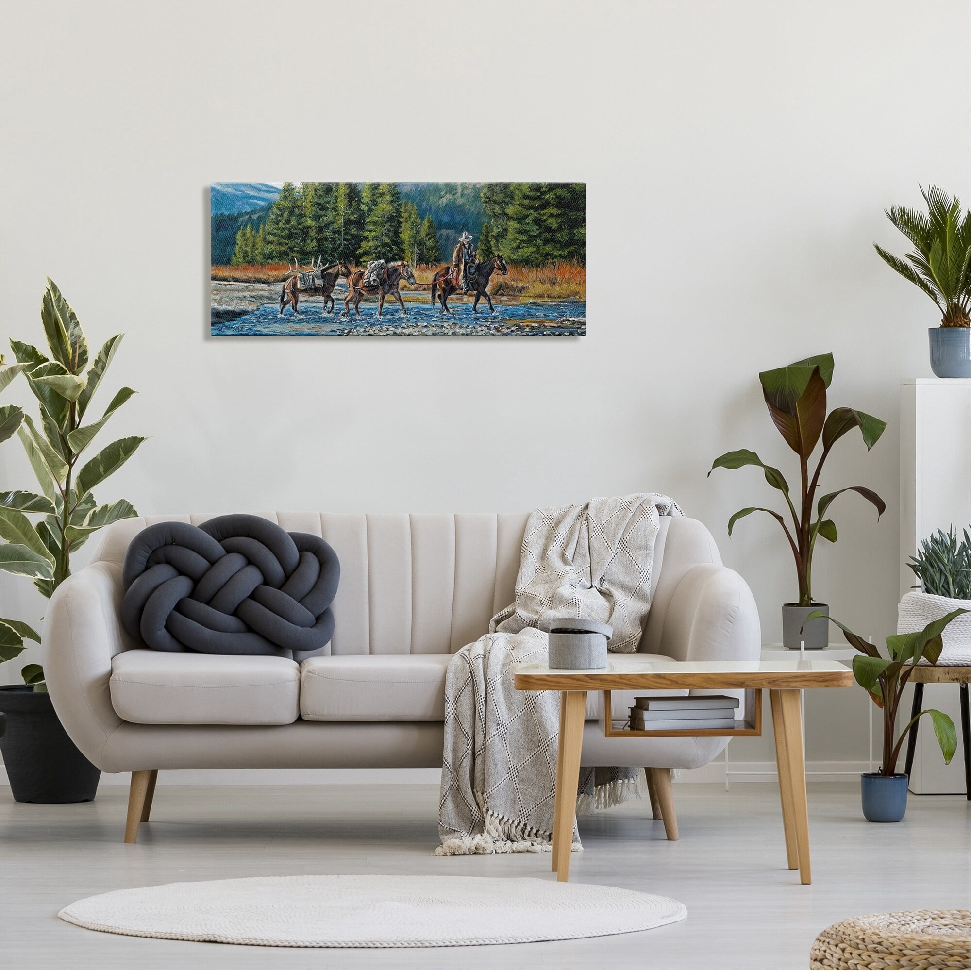 Stupell Industries Crossing River Cowboy Landscape Animals & Insects Painting Gallery Wrapped Canvas Print Wall Art