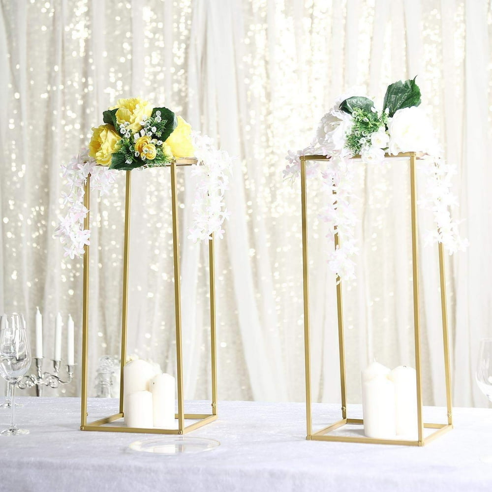 Efavormart 2 Pack Matte Gold Wedding Flower Stand Metal Vase Column Stand Geometric Vase