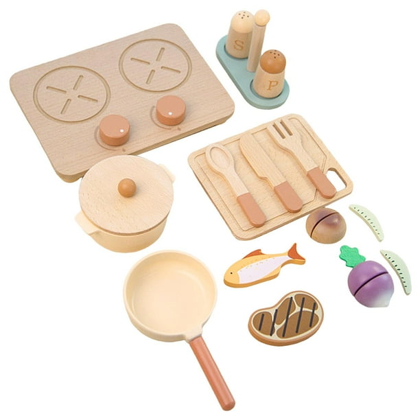 Cocina de juguete para niños, juego de cocina de madera, juego de rol educativo realista con motricidad fina, accesorios para niños y niñas, regalo de