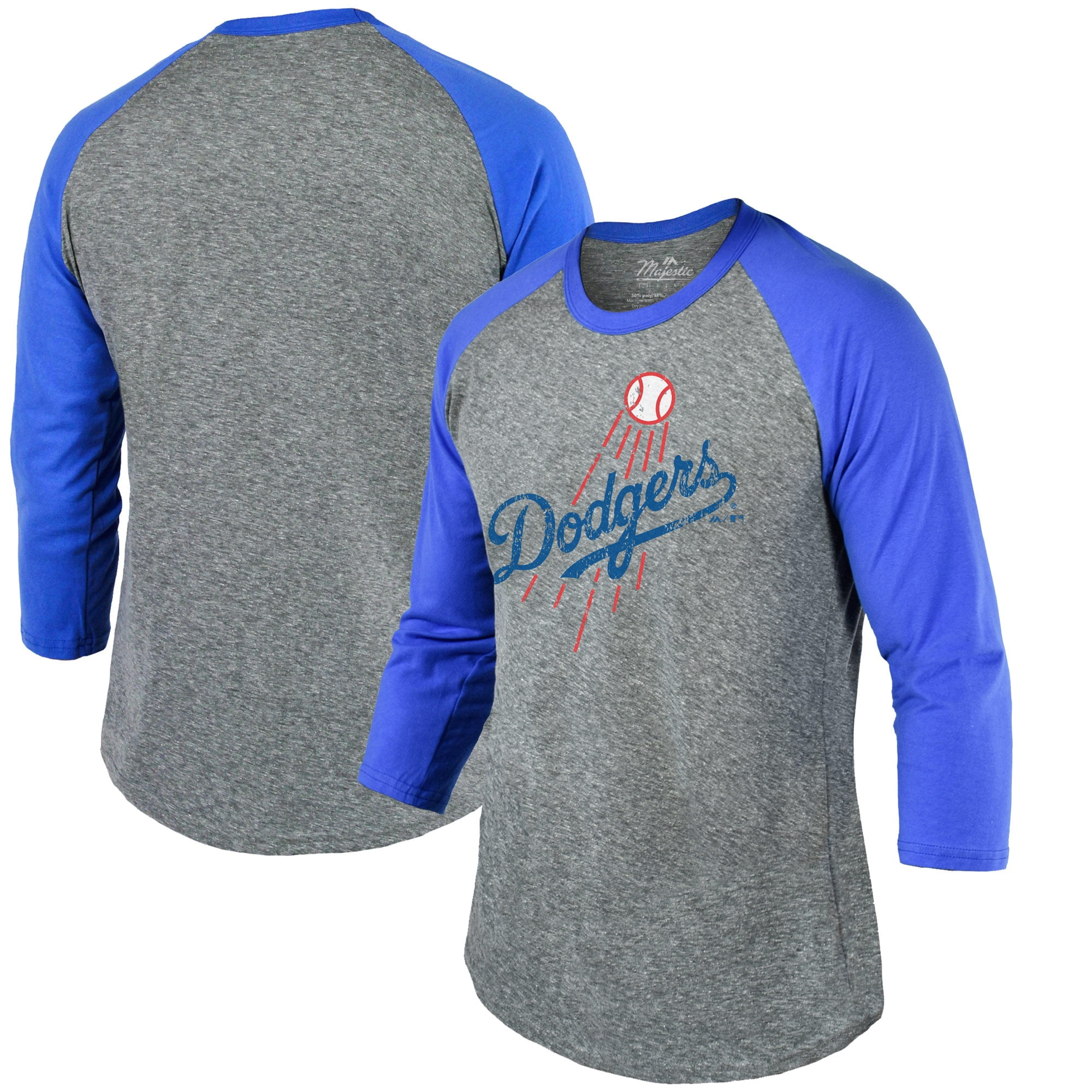 Los Angeles Dodgers Majestic Threads Current Logo 3/4-Sleeve Raglan Tri ...