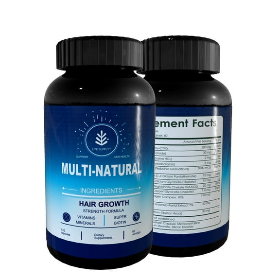 Lite Supply Hair Growth Vitamins, Hair Growth for Women & Men - 120 Hair Growth Capsules, Hair Thickening Products for w/Biotin & Zinc - Hair Supplement, Regrowth Hair Vitamins