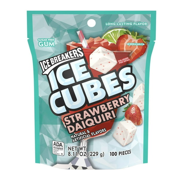 ICE BREAKERS, ICE CUBES Strawberry Daiquiri Flavored Sugar Free Chewing ...