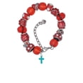thumbnail image 2 of Delight Jewelry Silvertone Small Teal Crystal Cross Red Paw Print Bead Bracelet, 7"+2", 2 of 4