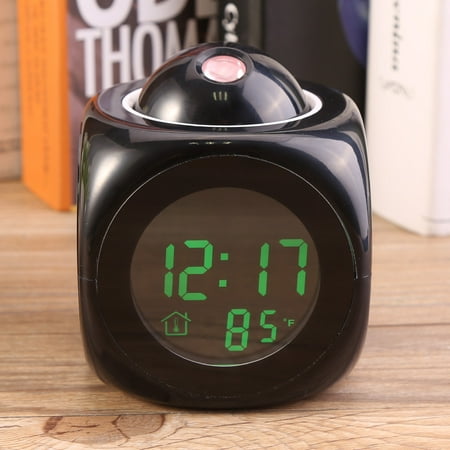 Black Multi-function Talking Projection Time Temp Display Alarm Clock, Digital LCD Voice Talking Function, LED Wall/Ceiling Projection, Bedside Alarm