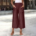 thumbnail image 6 of Women's Classic Loose Fit Wide Leg Culottes Trendy Elastic Waist Side Pocket Casual Summer Cropped Trousers Wine M, 6 of 9