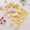 thumbnail image 2 of TOWED22 Toddler Newborn Girl Fall Winter Outfits Clothing Long Sleeve Soft Sweatshirt + Elastic Waist Pants 2pcs Set Cute Daily(Light Yellow,5-6 Y), 2 of 4
