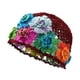 thumbnail image 2 of Gorro de crochet con flores, elegante gorro floral para viajes, citas, ropa de calle, playa y viajes. Rojo, 2 of 9