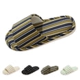 thumbnail image 2 of AUDeals Women Men Stripe Slippers Open Toe Cotton Linen Slide Sandals Soft Soled Lightweight Home Shoes Anti Slip Lounging (Blackish Green, 8), 2 of 7