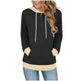 thumbnail image 2 of Women's Color Blocked Fashionable Loose Casual Long Sleeved Pocket Hooded Sweatshirt Top, Pullover Hoodie with Contrast Design for Street Style and Comfortable Daily Wear, 2 of 6