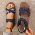 thumbnail image 5 of Rotm Women Heels Comfortable Womens Sandals Shoes Comfort Walking with Non Slip on Casual Summer 2026 Shoes Dress Ankle Elastic Jeweled Bohemian Flats Vacation Wedding Blue,7, 5 of 6