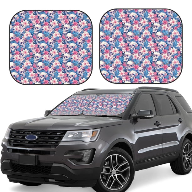 Balery Skull Parasol para parabrisas de coche de 2 piezas | Parasol plegable para parabrisas delantero de coche para la mayoría de sedanes-Large