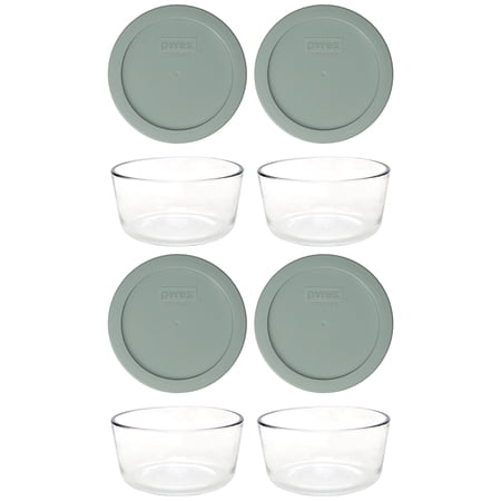Pyrex (4) 7201 (4-Cup) Glass Bowls and (4) 7201-PC Tranquil Green Lids