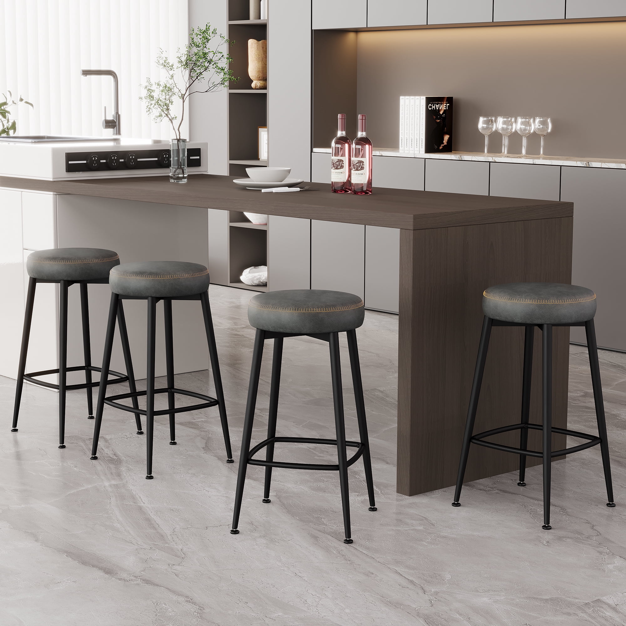Bar Stools Set of 2, Counter Height Bar Stools, Kitchen Counter Stools, Mid-Century Modern Backless Counter Stools, 26.3-Inch Tall, Kitchen Island Home Bar