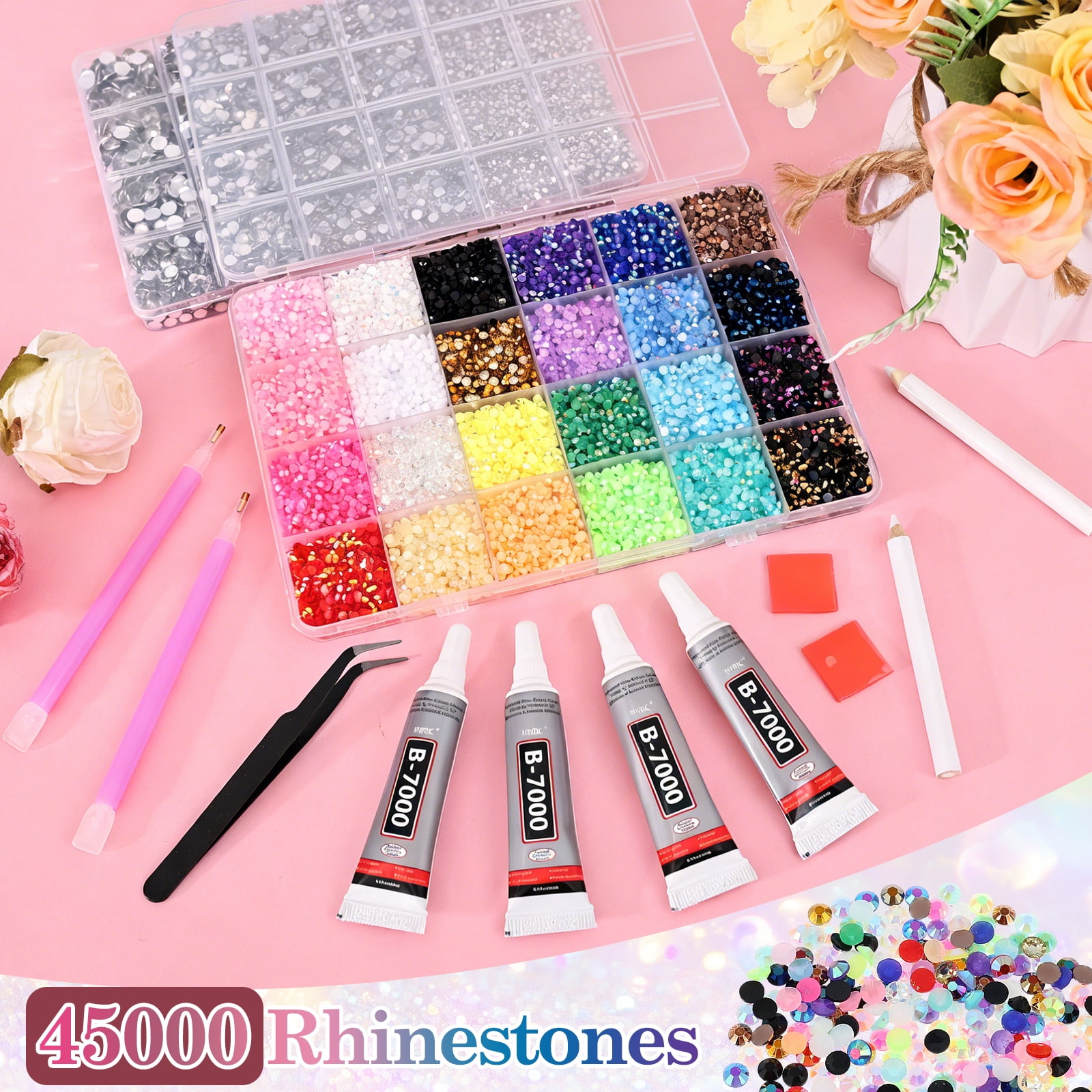 48Color 45000pcs Jelly Resin Rhinestones for Bedazzling Crafting ,Colorful AB Gems Charms for Nails Eyes Face Makeup Tumblers Bottles DIY Crafts Clothes Shoes Phones, 2mm 3mm 4mm 5mm