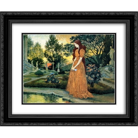 Eugene Grasset 2x Matted 24x20 Black Ornate Framed Art Print 'Girl in the Garden'